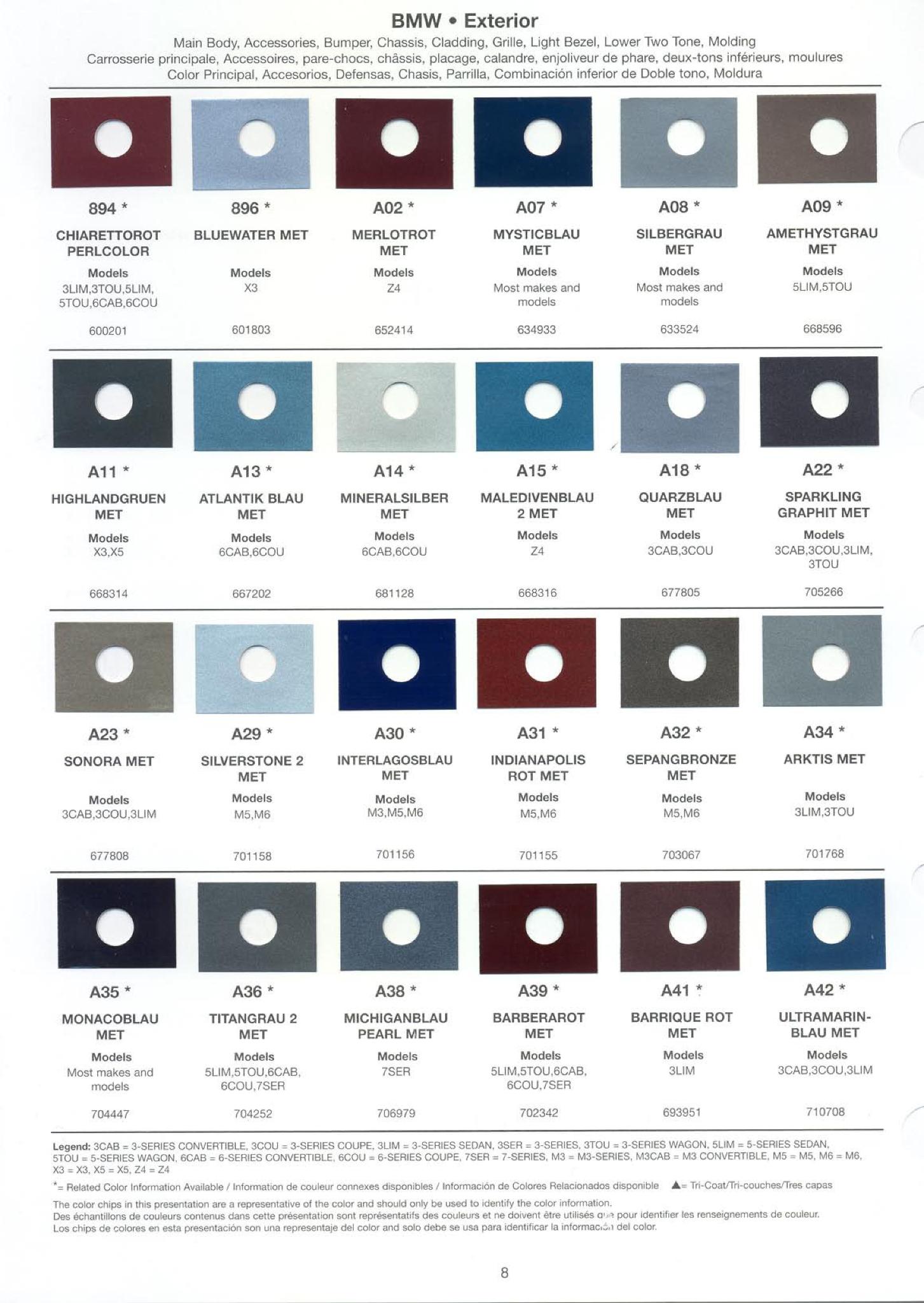 Bmw Cars Paint Codes & Color Charts