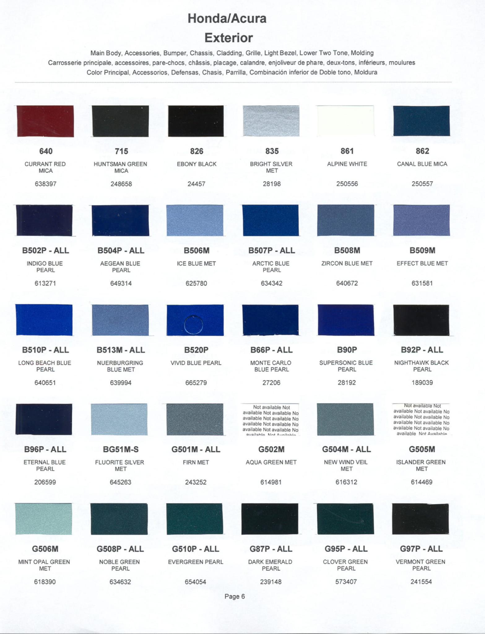 Honda Paint Codes & Color Charts