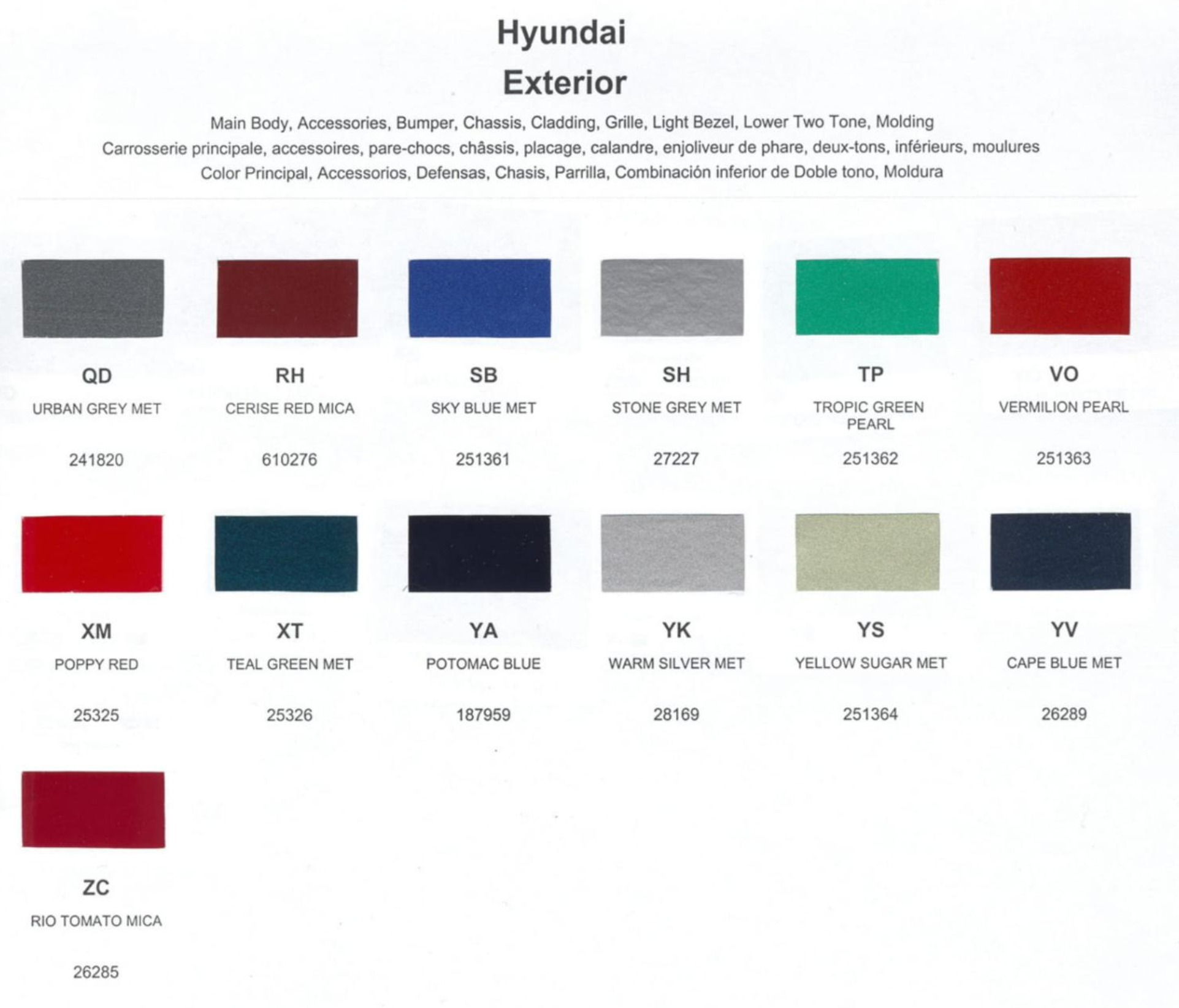 19792010 Hyundai Paint Codes Color Charts, 53 OFF
