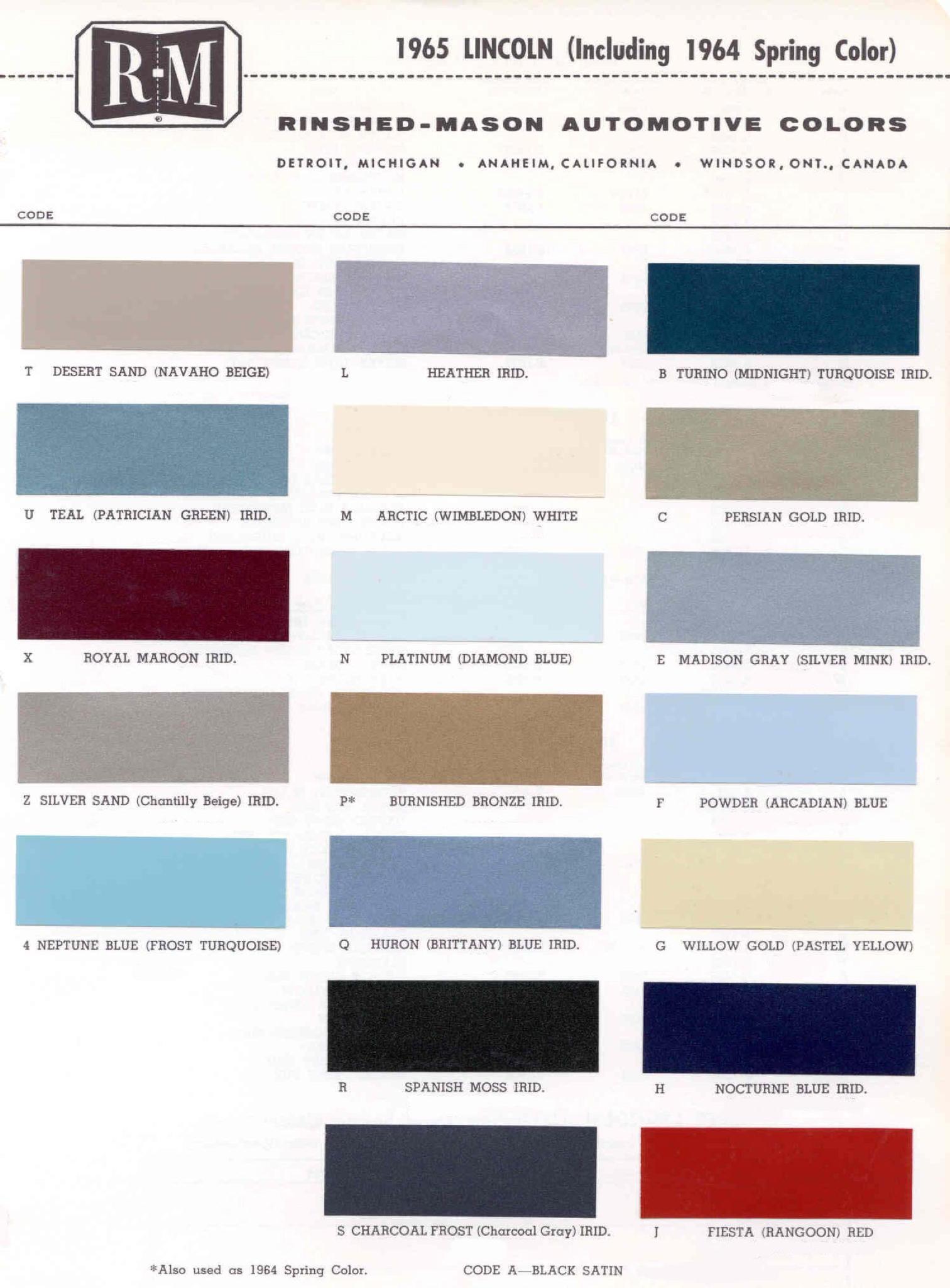 Lincoln Paint Codes and Color Charts