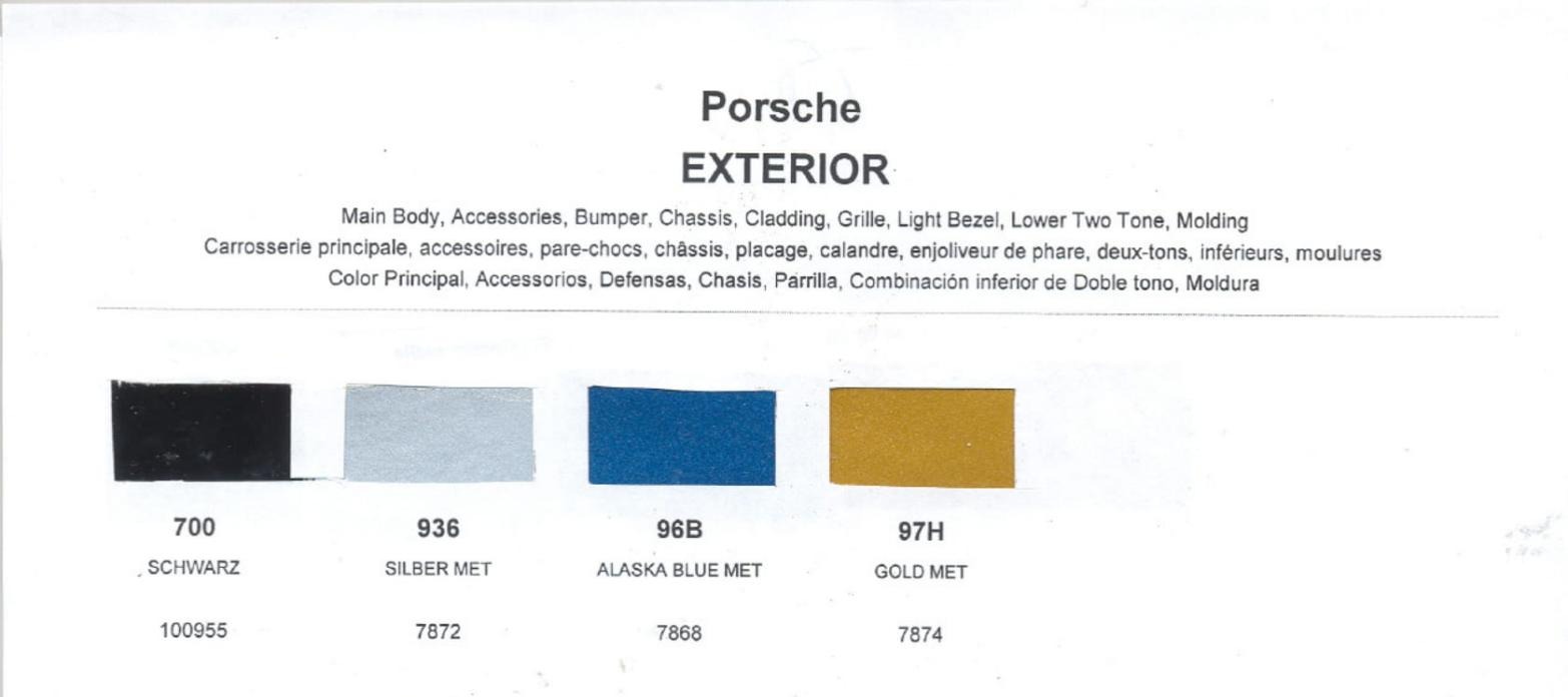 Porsche Paint Codes and Color Charts