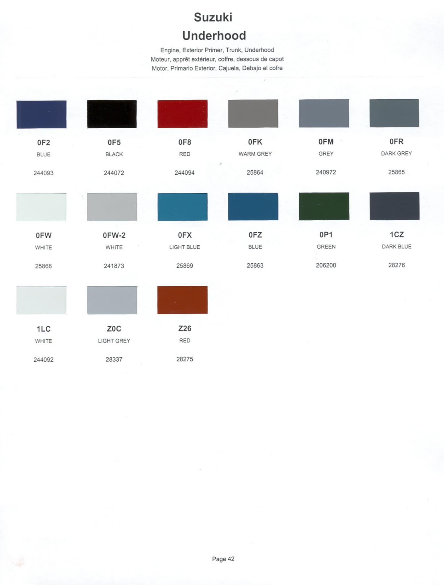 Suzuki Paint Codes & Color Charts