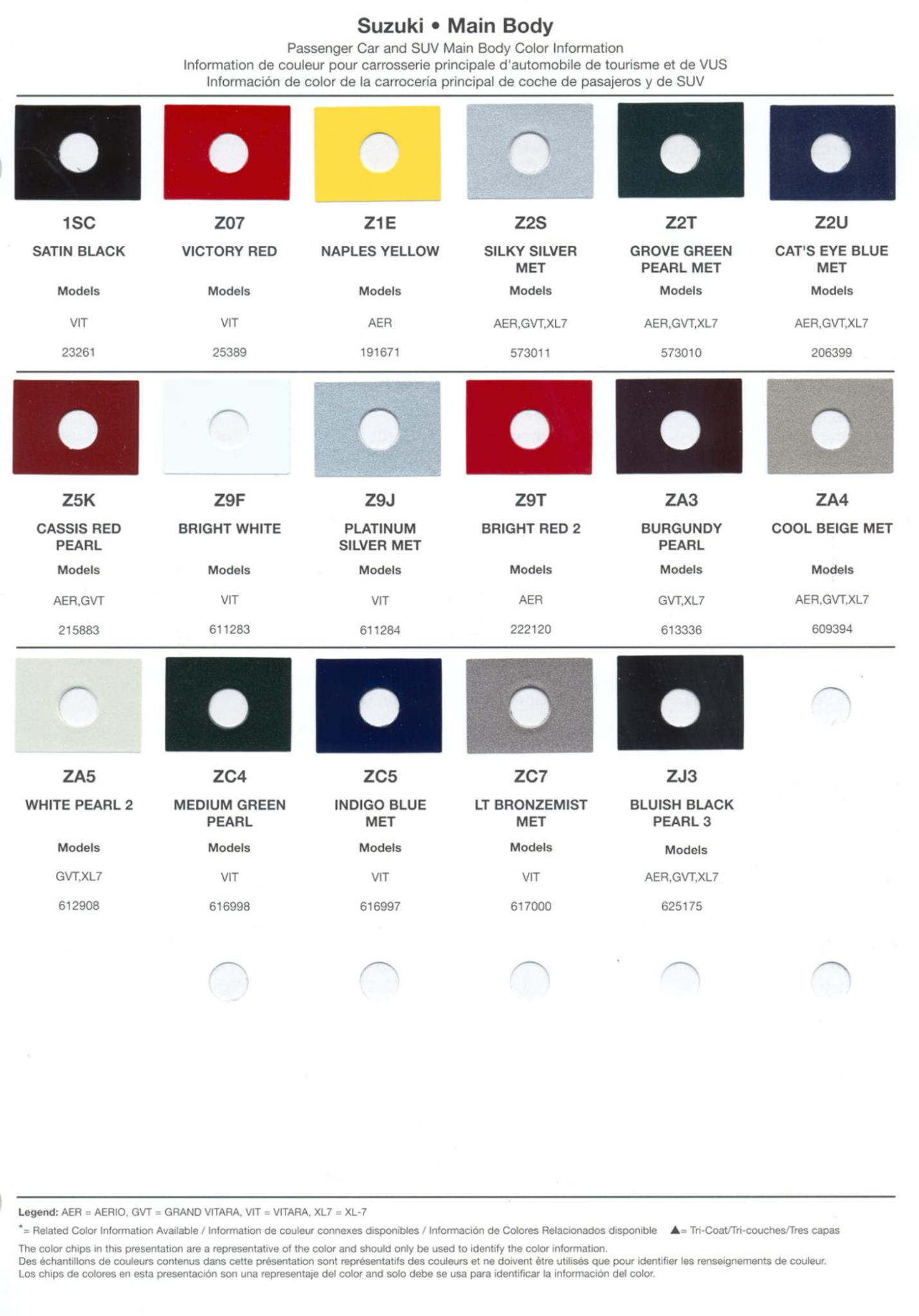 Suzuki Paint Codes & Color Charts