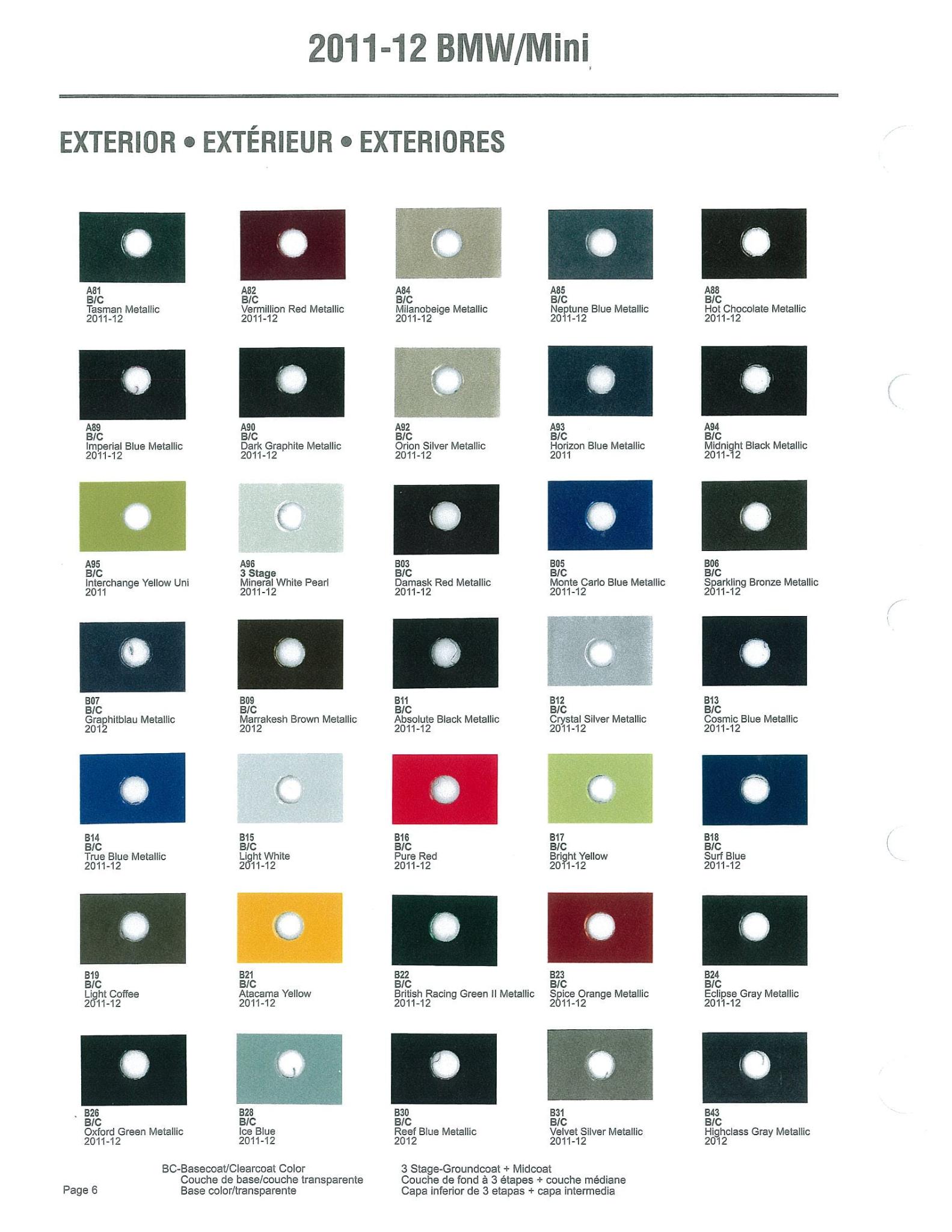 Bmw Cars Paint Codes & Color Charts