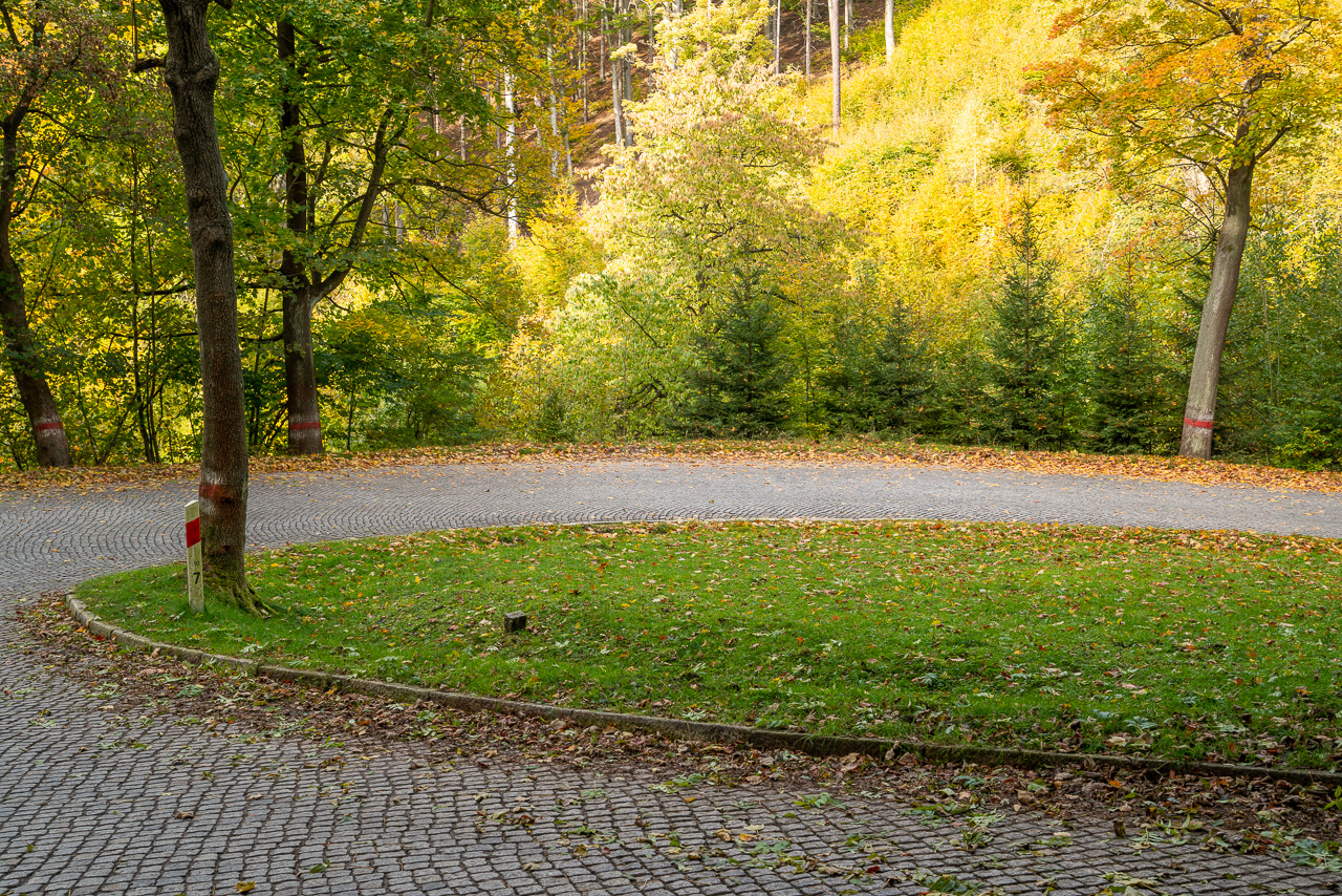 Autumn old brick road Car Rendering HDRI Map and 26 backplates HDRMAPS™