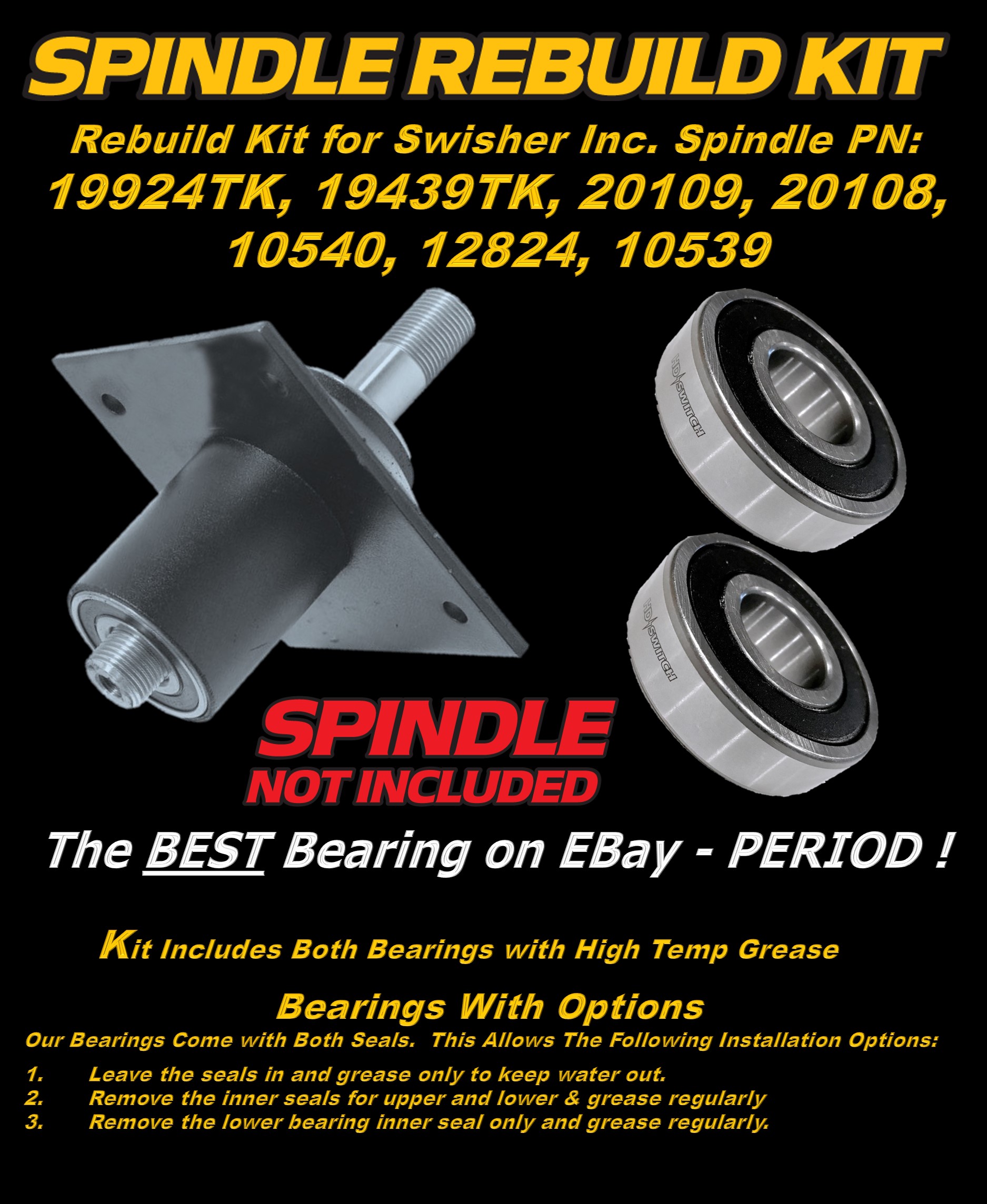 (2Pk) Spindle Rebuild Bearings for Swisher Mowers, replaces B98 3/4
