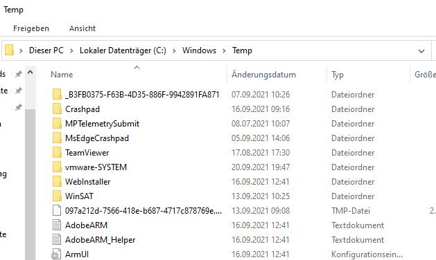 Zu wenig Speicherplatz aufgrund eines vollen Temp.