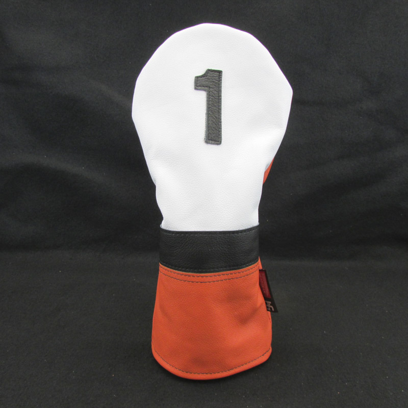 Bright Orange/White Classic Style Leather Golf Headcover HEADGEAR GOLF