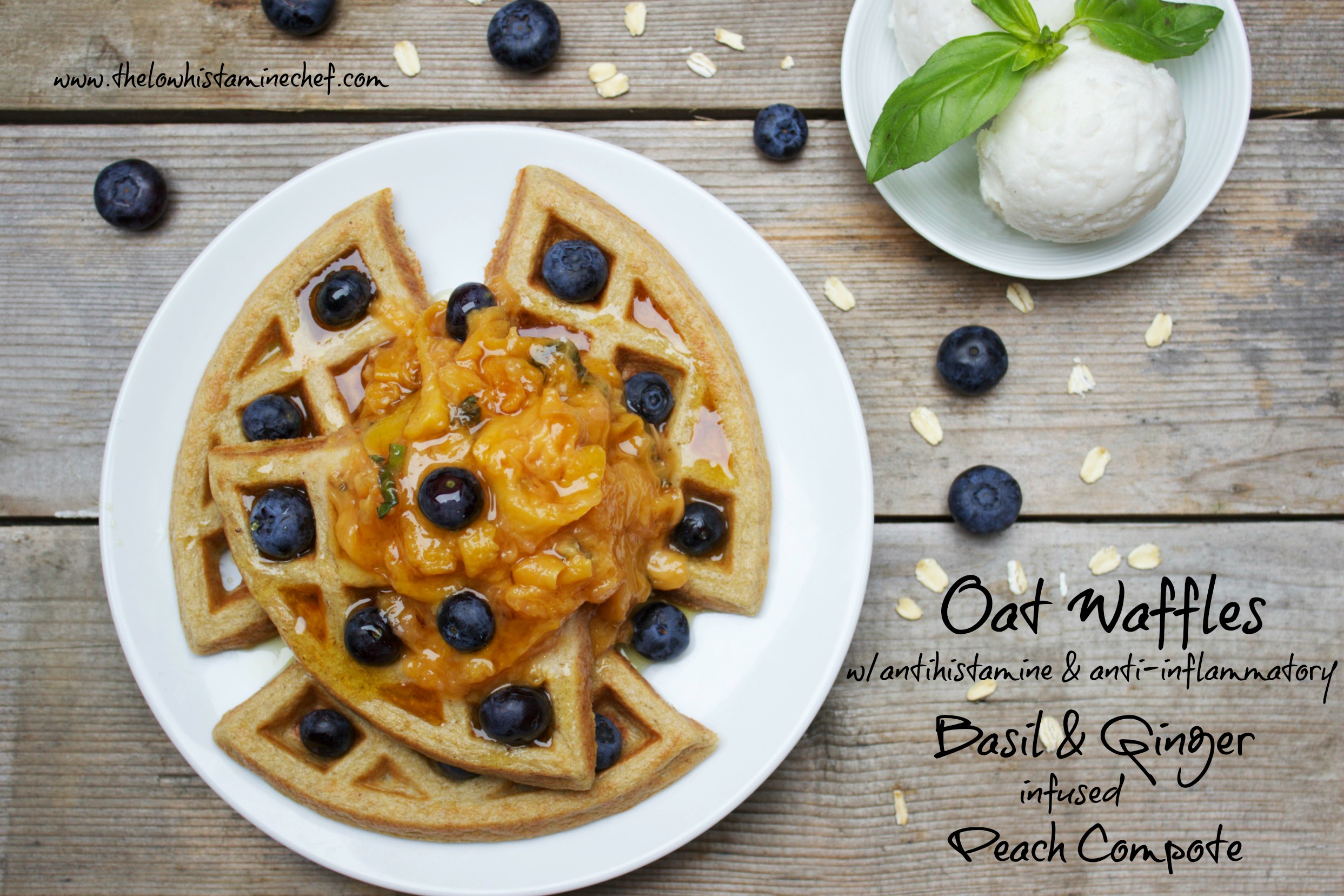 Waffles w/Antihistamine Rich Basil & Ginger Infused Peach Compote