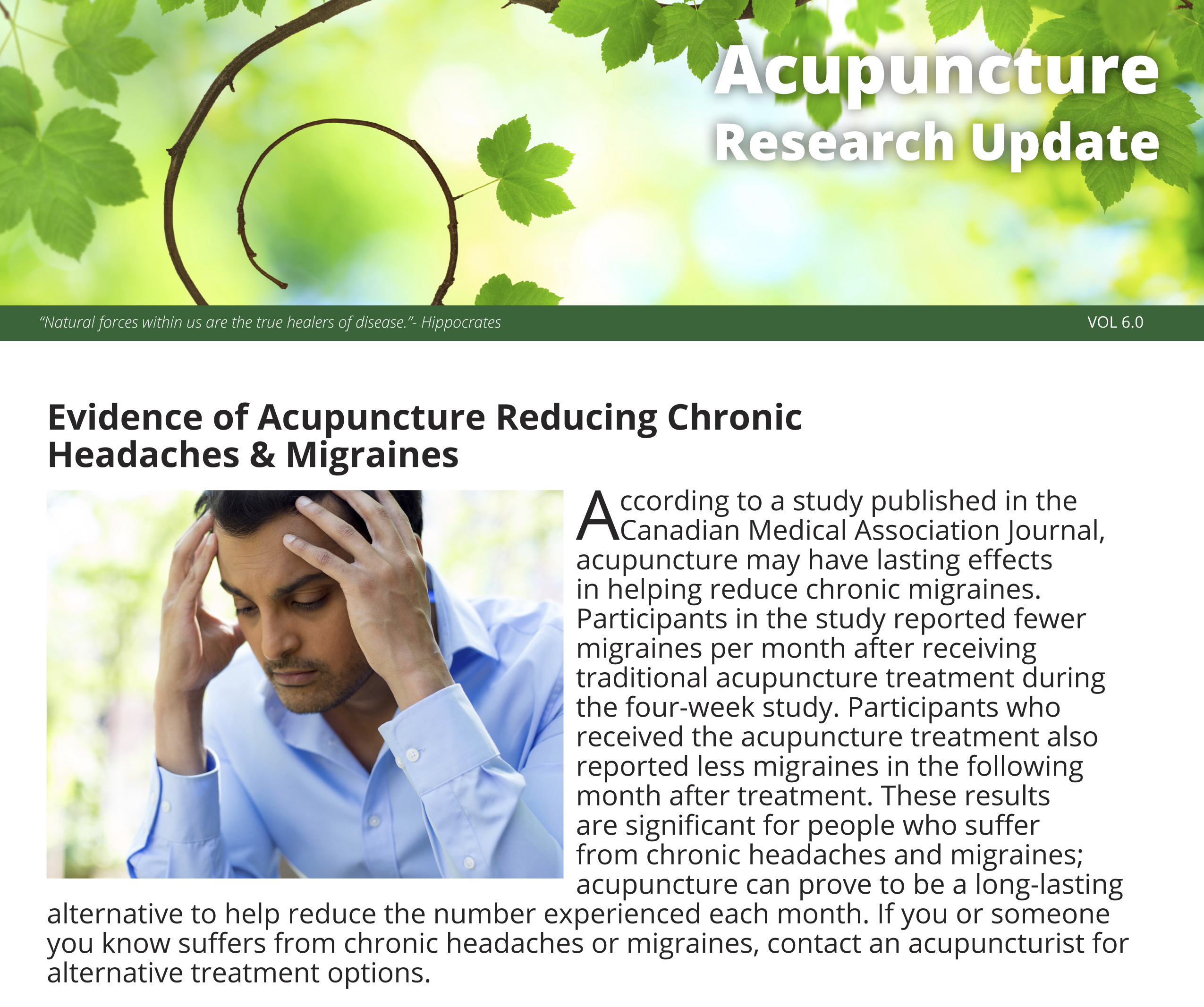 Evidence of Acupuncture Reducing Chronic Headaches & Migraines
