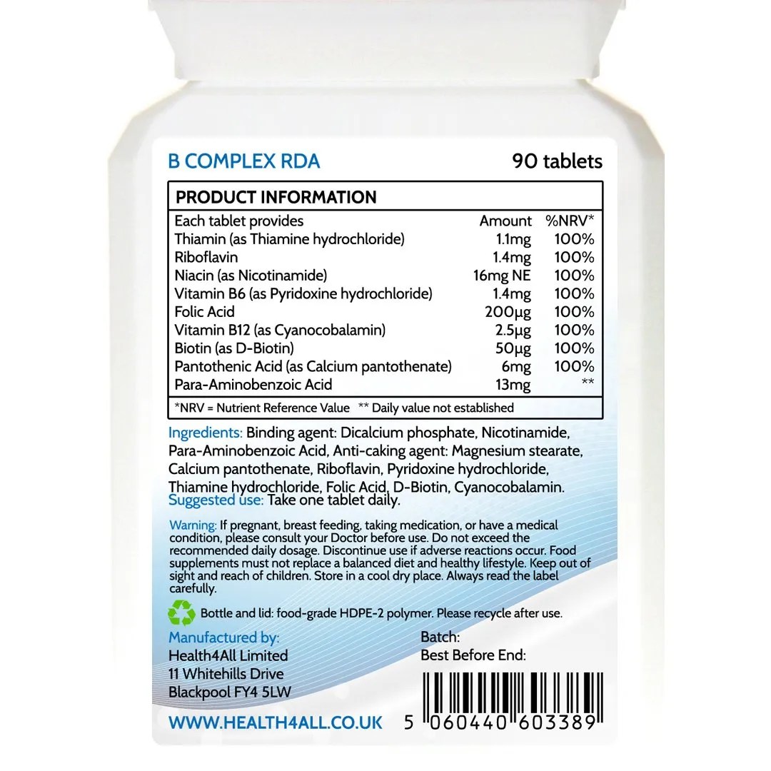 Vitamin B Complex RDA Tablets Health4All