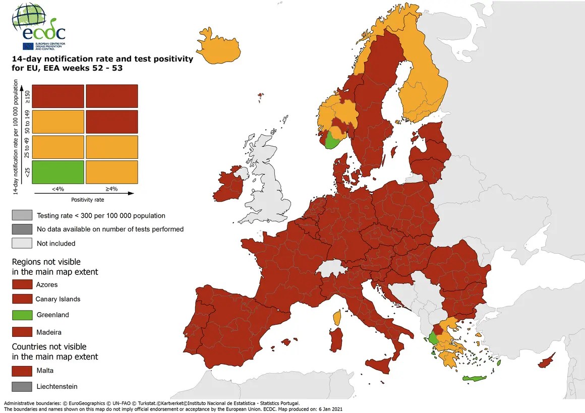 ECDC has published a new SARSCoV2 infection map. It has not been that