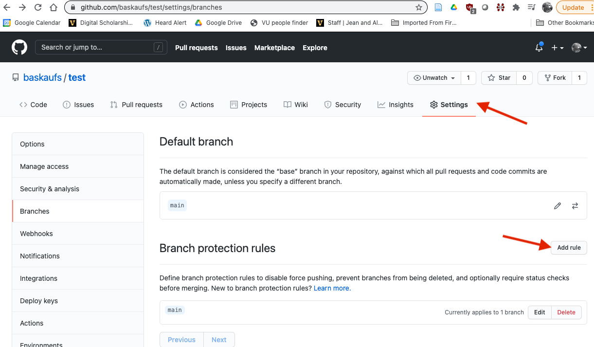 Protected branches on GitHub Digital Education Resources Vanderbilt