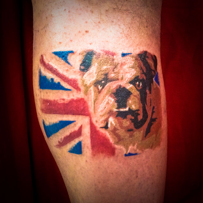 British Bulldog Union Jack Tattoo Done By Apprentice At Heart For Art Tattoo Shop Manchester - Heart For Art - Tattoo Shop - Manchester - Blog - Heart For Art - Tattoo 700_x_700_jpg