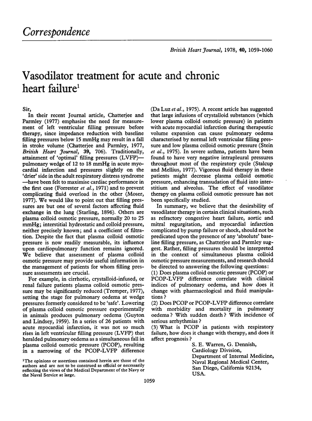 Vasodilator treatment for acute and chronic heart failure. Heart
