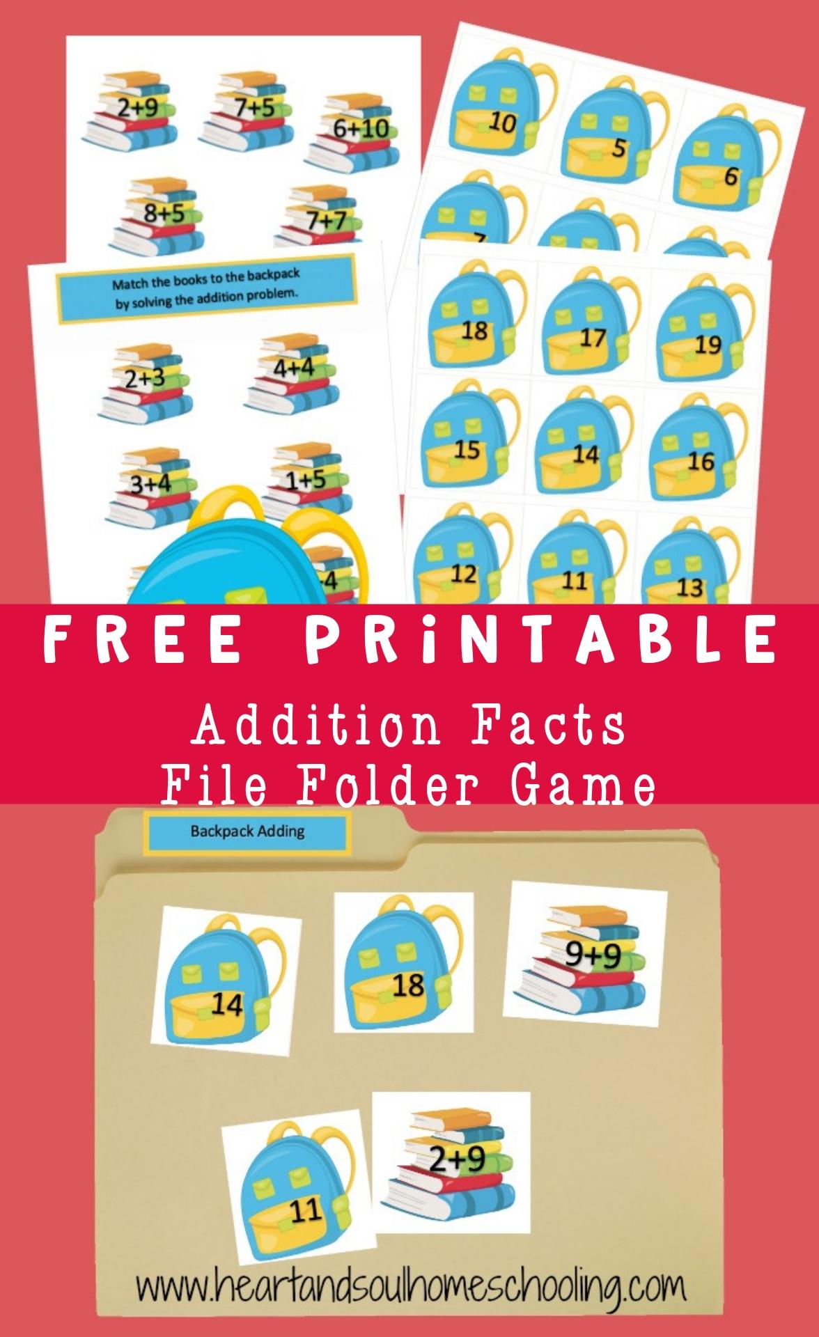 Addition File Folder Game for Elementary Math Fun (Free