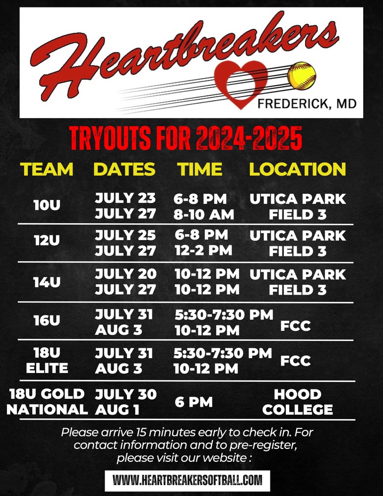 Tryout Information Maryland Heartbreakers Softball Organization
