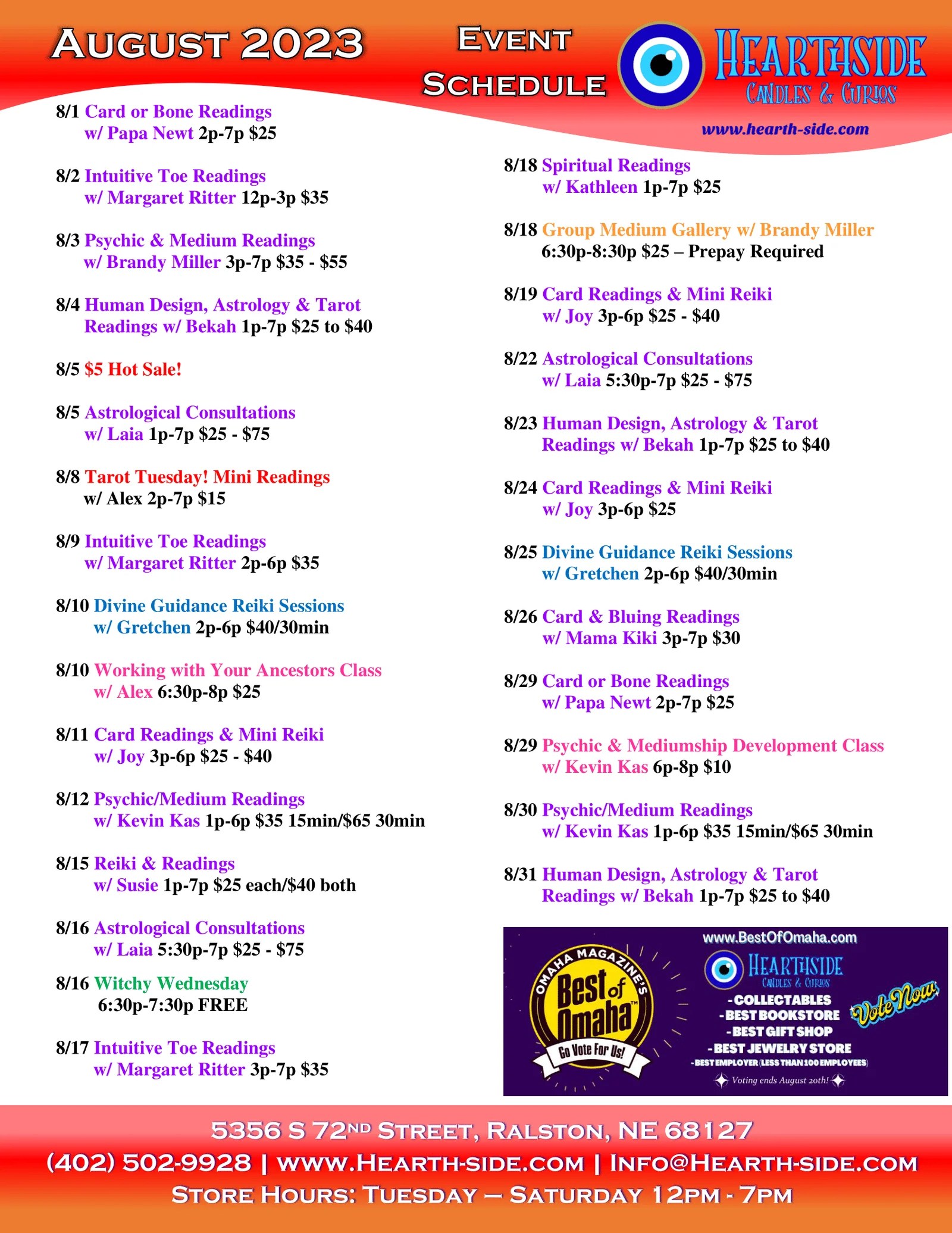 InStore Readers & Events Hearthside Candles & Curios