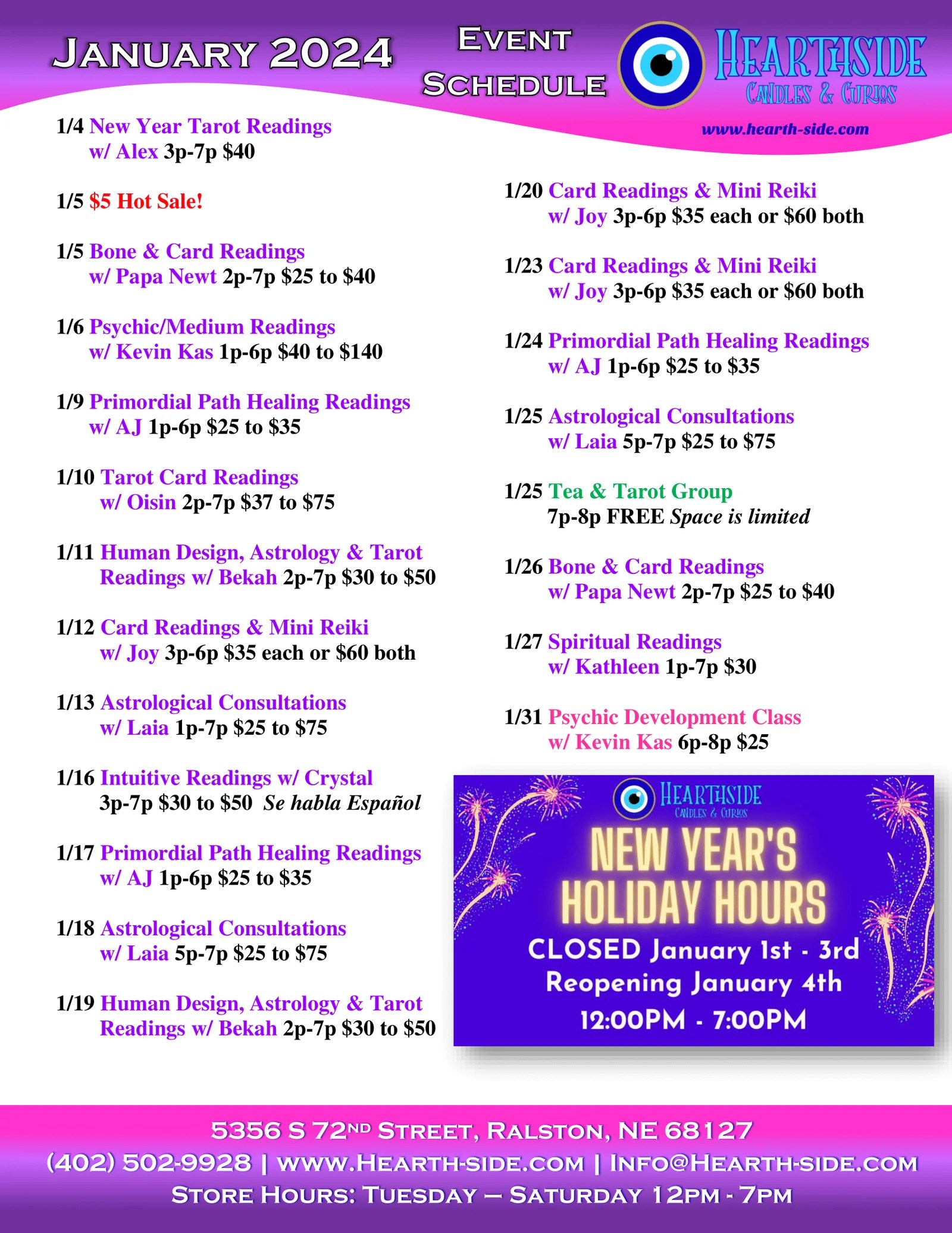 InStore Readers & Events Hearthside Candles & Curios