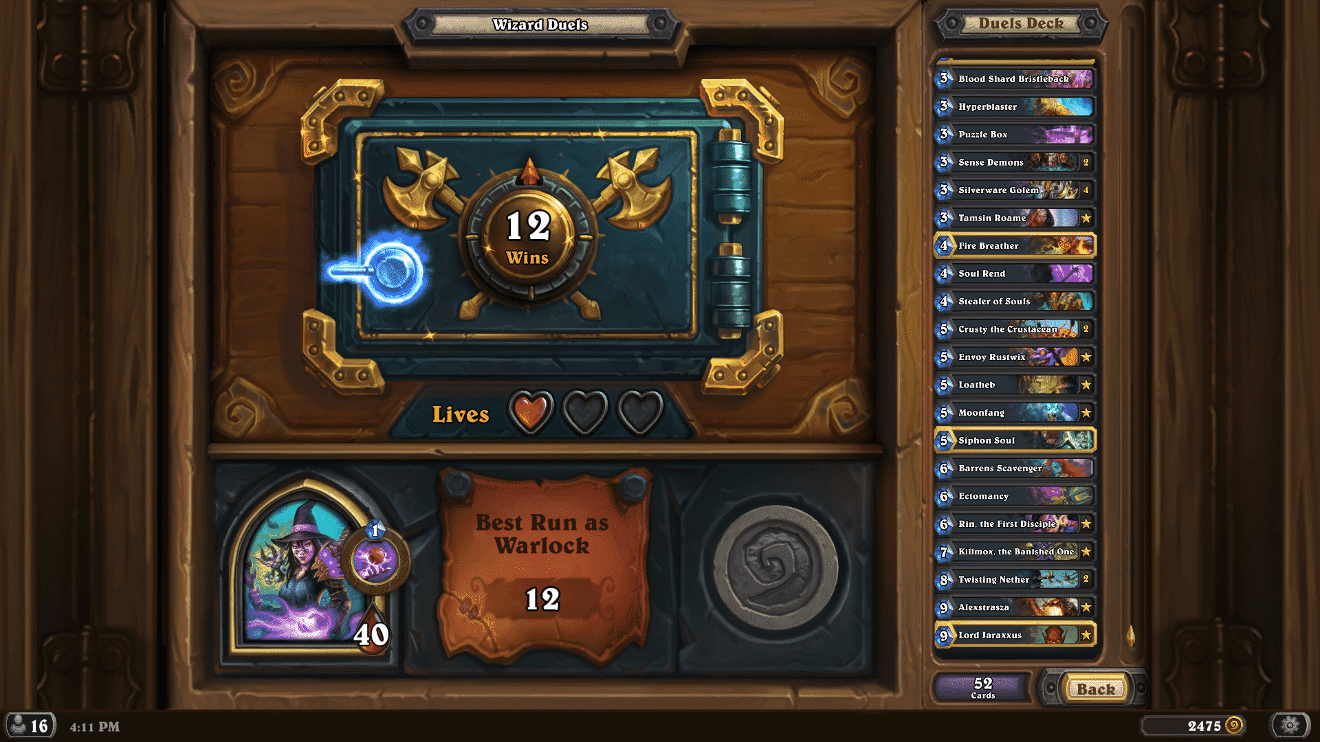 Hearthstone Duels 12 Win Warlock Neo (Dark Arts Killmox)