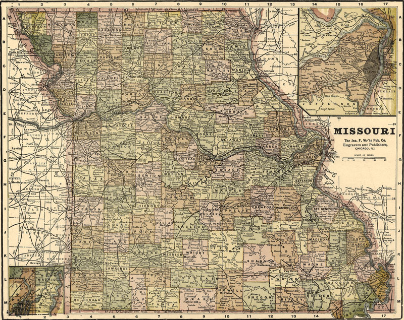 Missouri State 1896 Historic Map Reprint by Waite