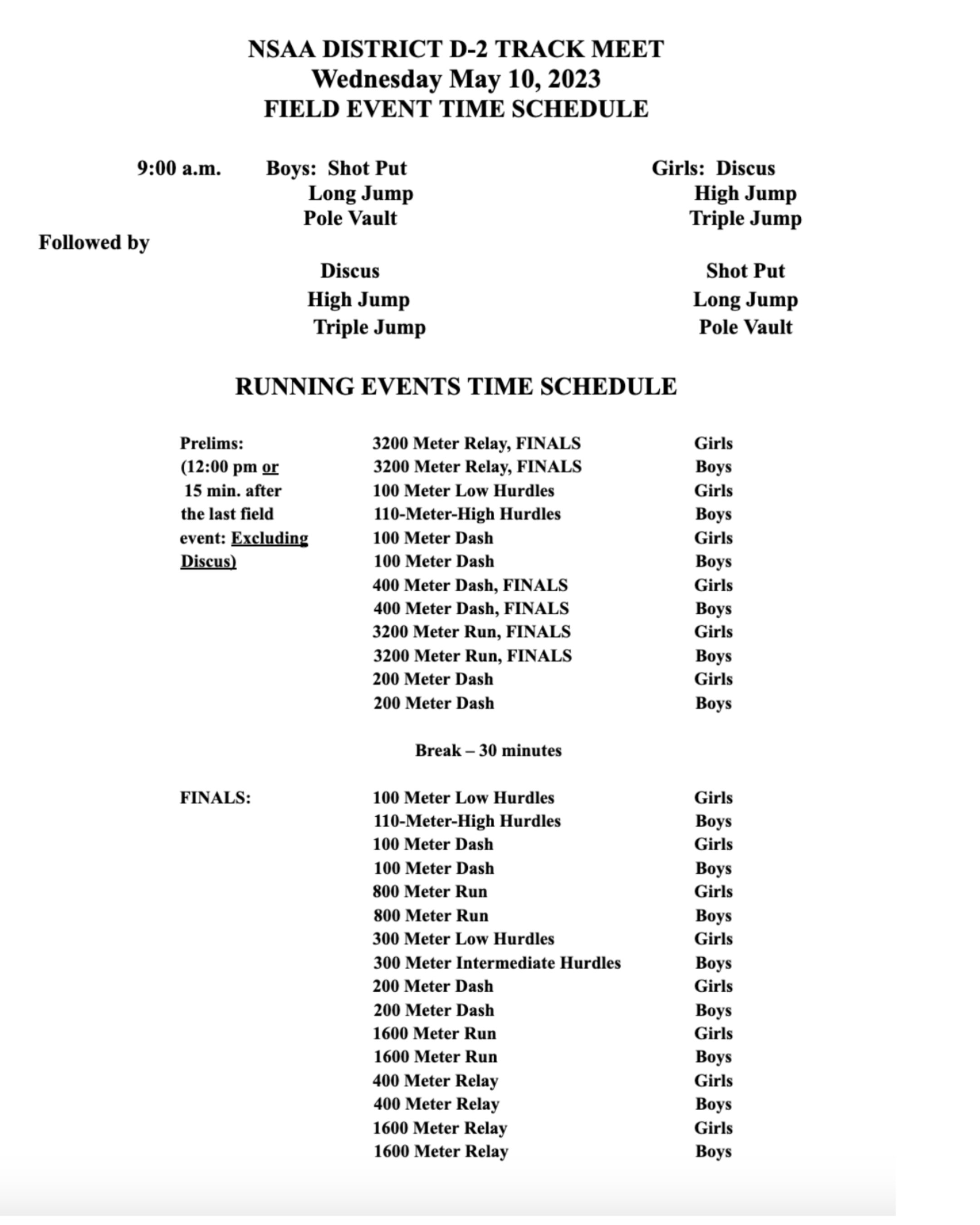 District Track Schedule HeartlandBeat