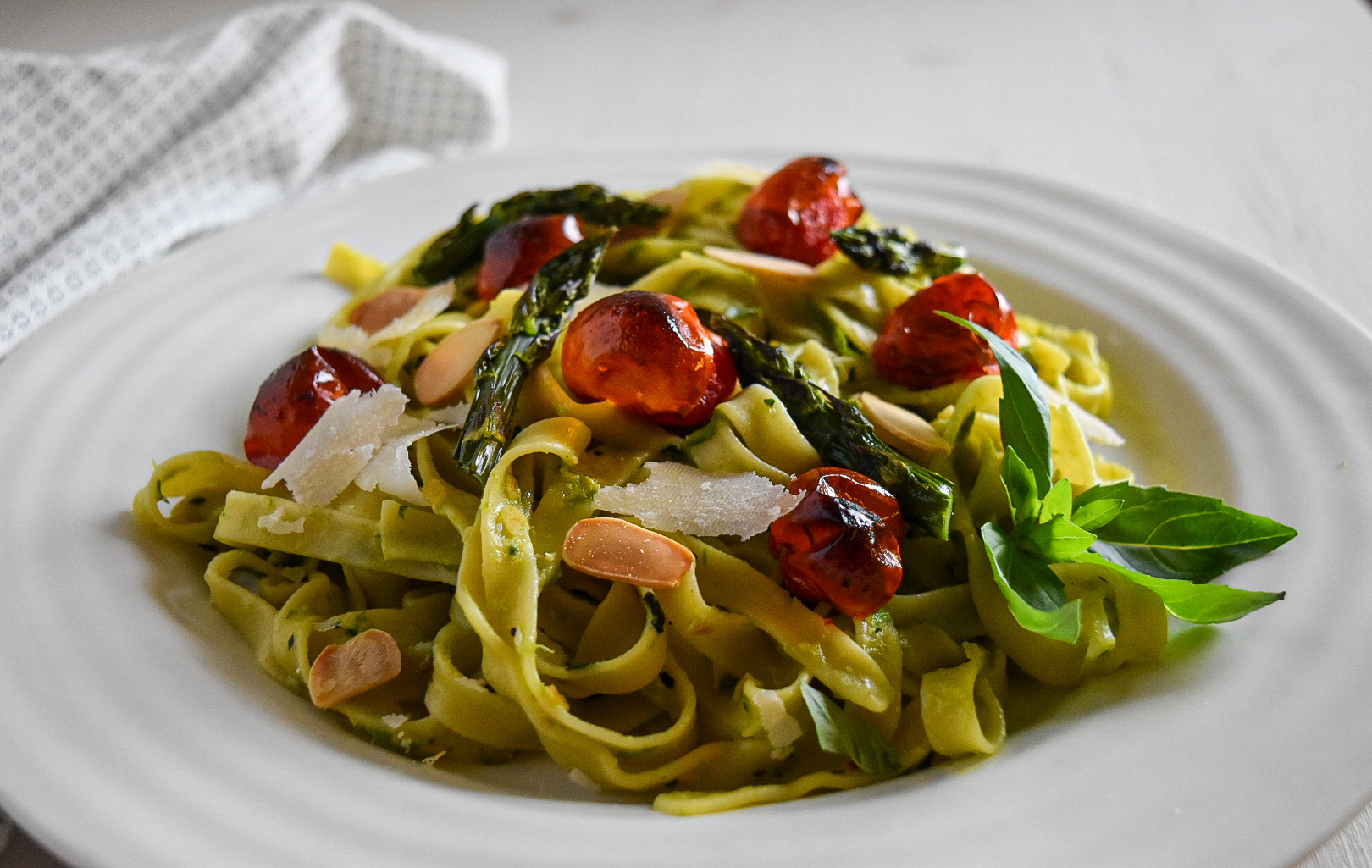 Pasta with Roasted Asparagus & Almond Pesto Heatherlea Farm Shoppe