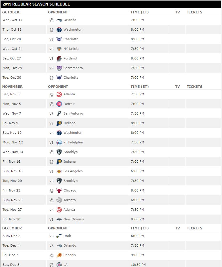 Miami Heat Schedule for 201819 Season