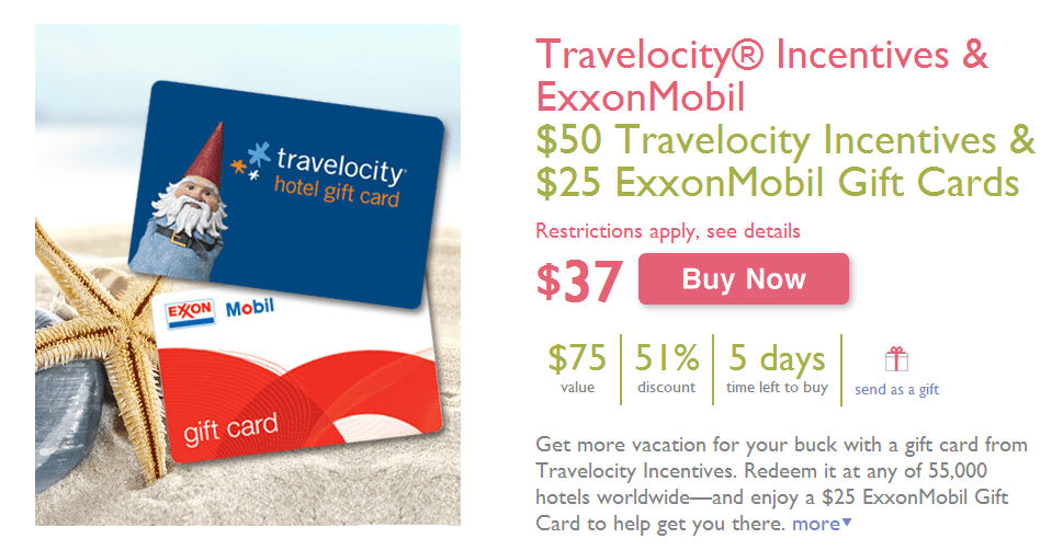 50 Travelocity Incentives and a 25 ExxonMobil Gift Card set for just