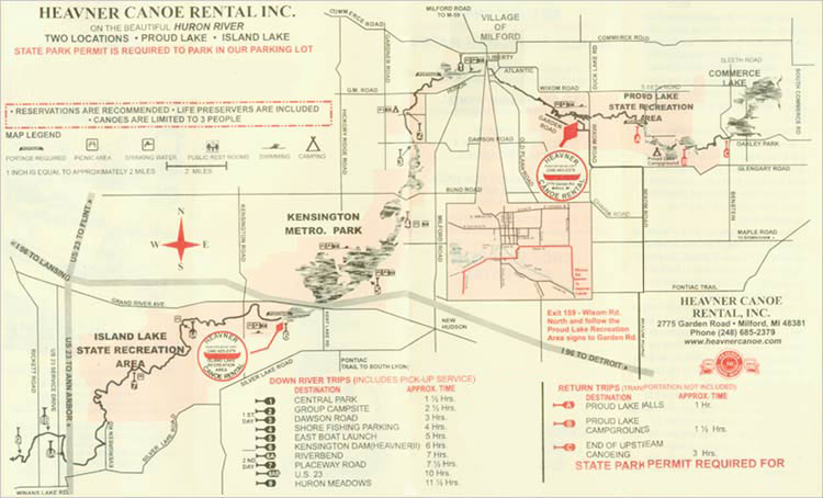 Huron River Kayaking Map Huron River Map Heavner Canoe & Kayak Rental