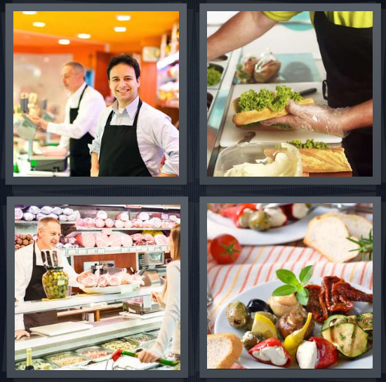 4 Pics 1 Word Answer for Server, Buffet, Counter, Picnic