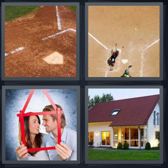 4 Pics 1 Word Answer for Base, Baseball, House, Lawn