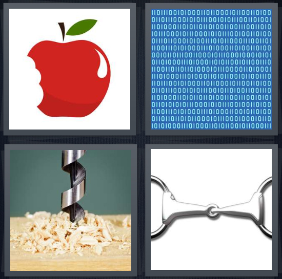 4 Pics 1 Word Answer for Apple, Code, Drill, Keychain