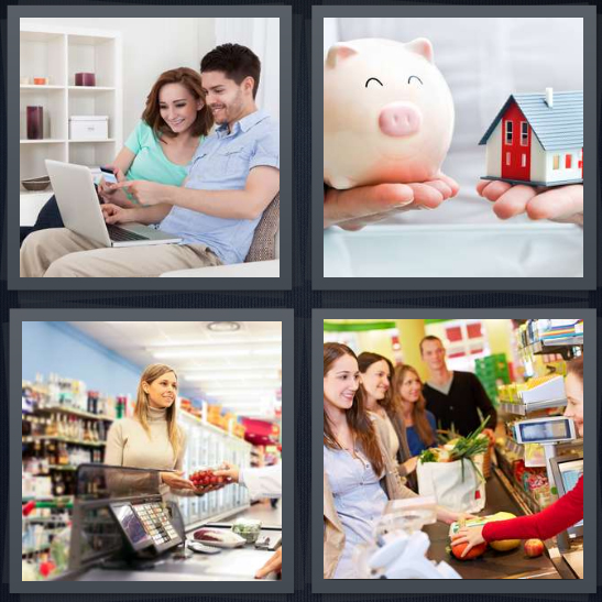 4 Pics 1 Word Answer for Couple, House, Shop, Groceries