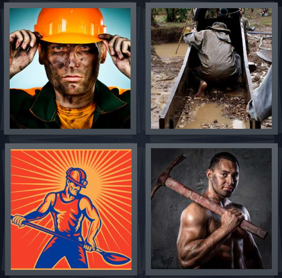 4 Pics 1 Word Answer for Hardhat, Canal, Worker, Axe