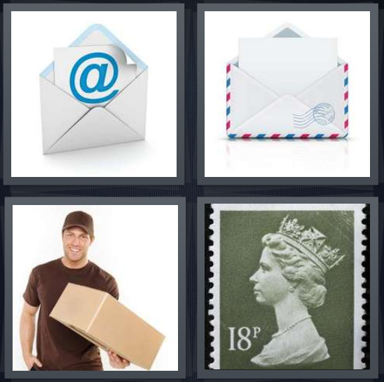 4 Pics 1 Word Answer for Email, Envelope, Delivery, Stamp
