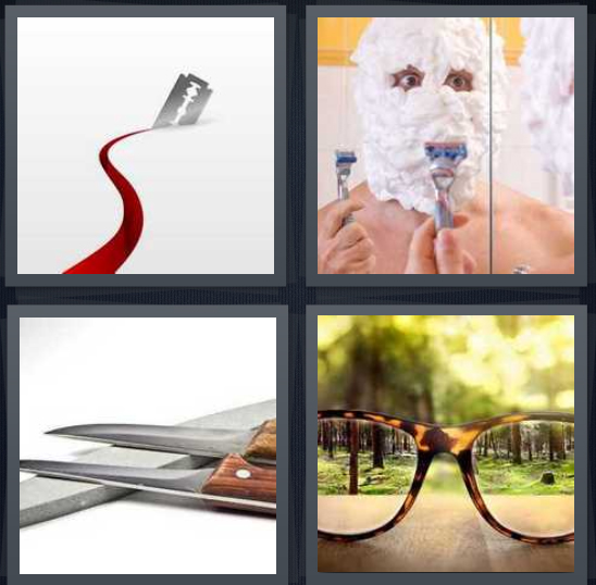 4 Pics 1 Word Answer for Razor, Shave, Knives, Glasses