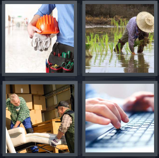 4 Pics 1 Word Answer for Construction, Farmer, Mover, Type