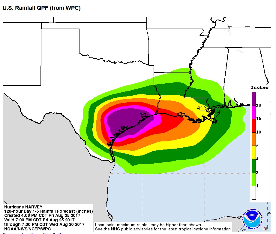 Hurricane Harvey Galveston Latest Forecast for August 25