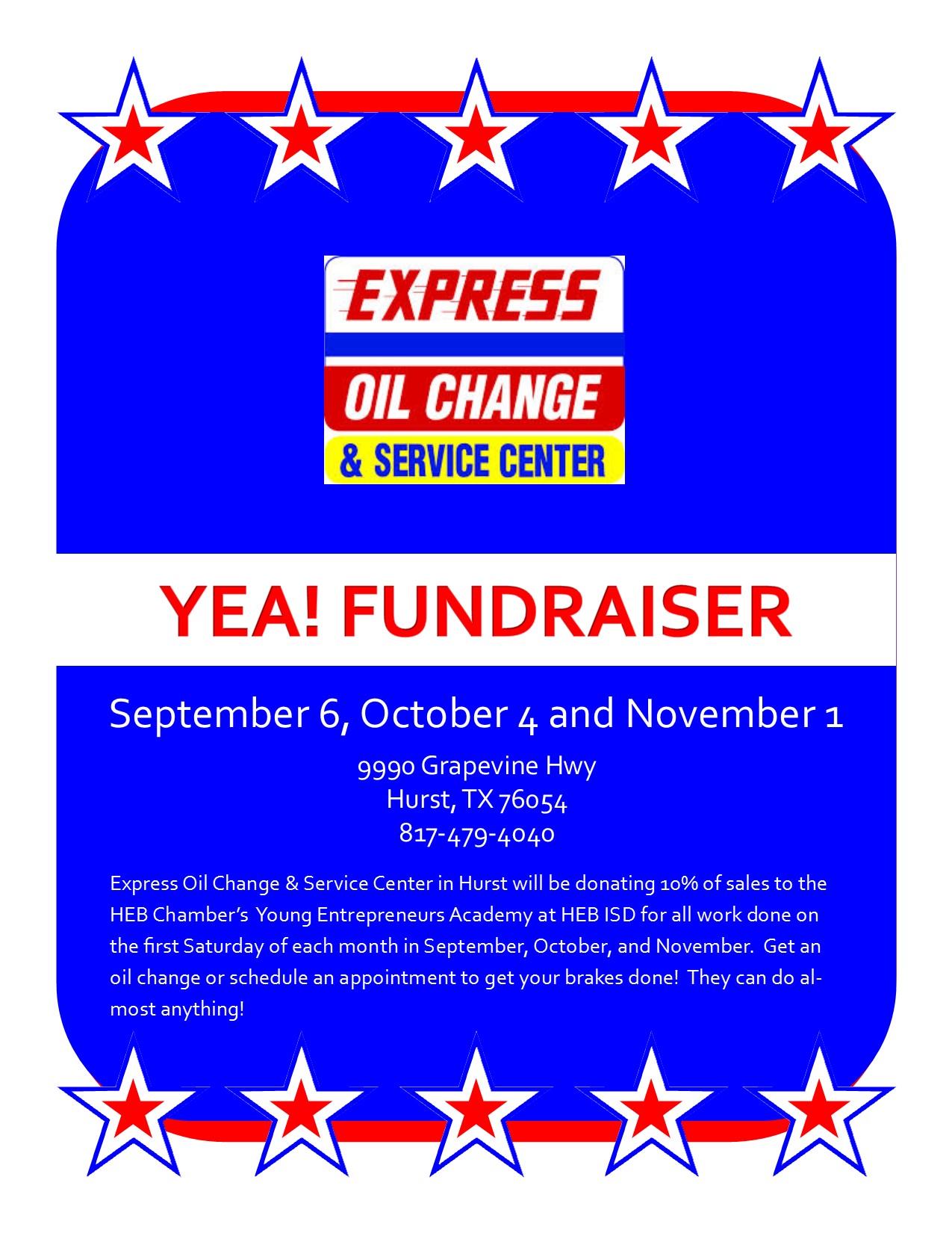 Express Oil Change Flyer HEB Chamber