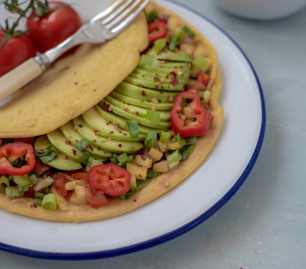 Chickpea Omelette with Avocado and Mango Salsa Vegan & Gluten Free
