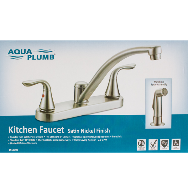 Aqua Plumb Two Handle Kitchen Faucet Satin Nickel Heeby's Surplus Inc.