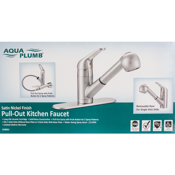 Aqua Plumb Single Handle Pullout Faucet Satin Nickel Heeby's Surplus Inc.