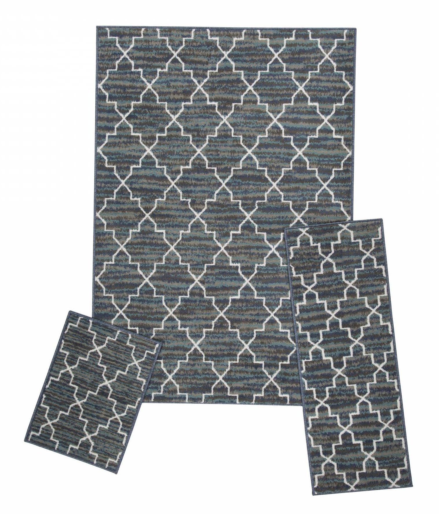 Achim Cross Hatch Blue Grey 3pc Rug Set Heeby's Surplus Inc.