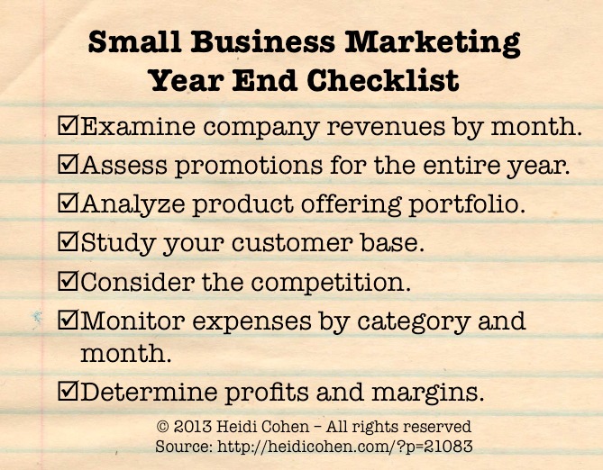 Small Business Marketing Year End Checklist Heidi Cohen