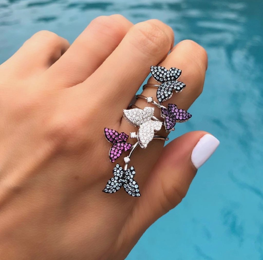 Multicolor Sapphire and Diamond Butterfly Ring Heidi Designz