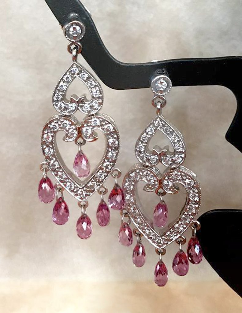 Pink Sapphire and Diamond Chandelier Earrings Heidi Designz