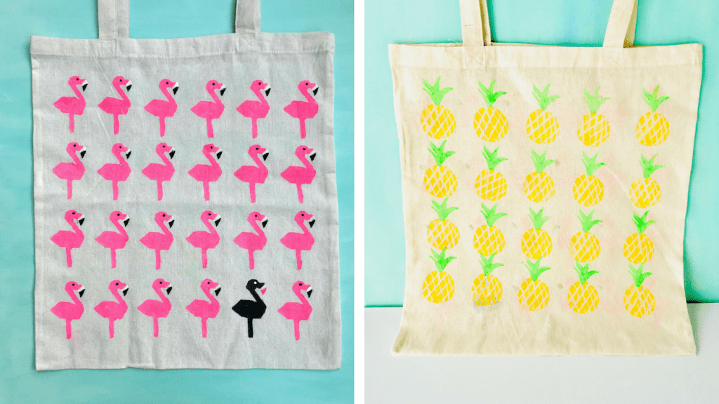 Stofftasche bemalen Stoff mit Sommermotiven bedrucken Heimatdinge