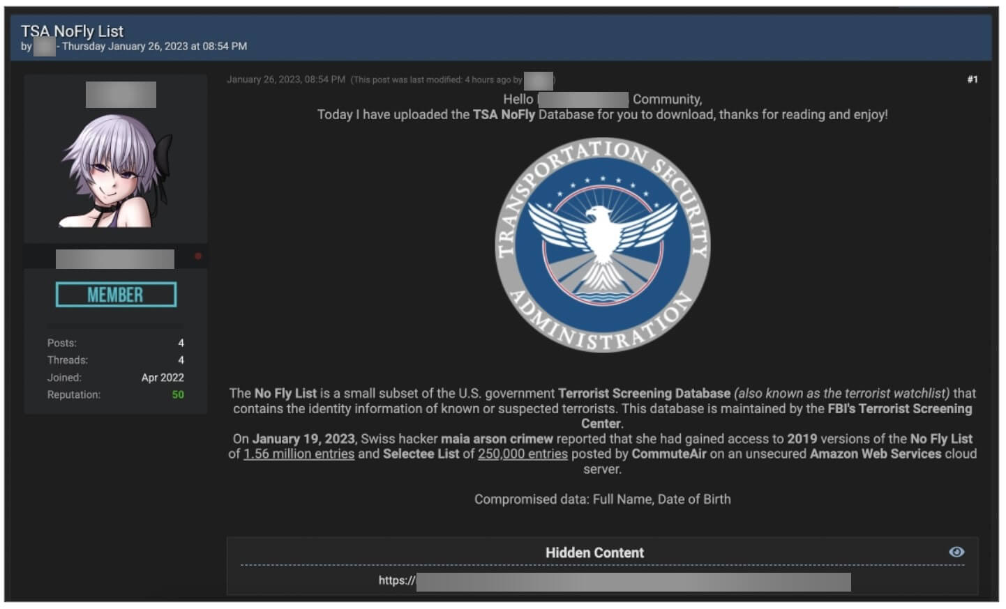 TSA U.S. ‘No Fly List’ Gets Leaked On Hacking Forum