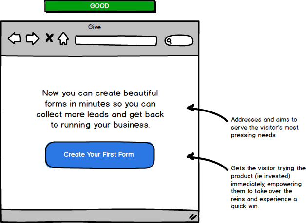 giving, user-centric homepage